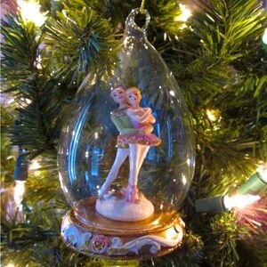 Male & Female Ballerina Dance Couple in Blown Glass on Base Christmas Ornament